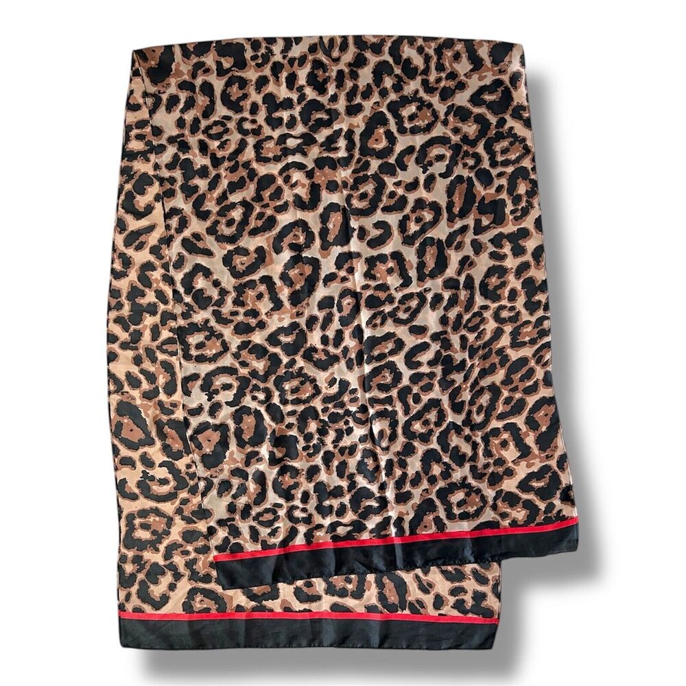 Leopard Brown Rectangular Scarf  70" X 23" Women Vgt Fashion